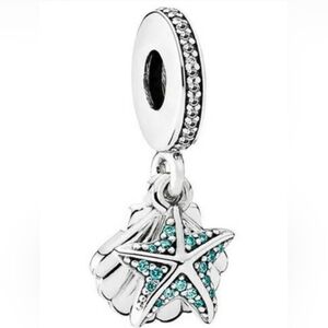 Silver Starfish Charm with Teal Accents